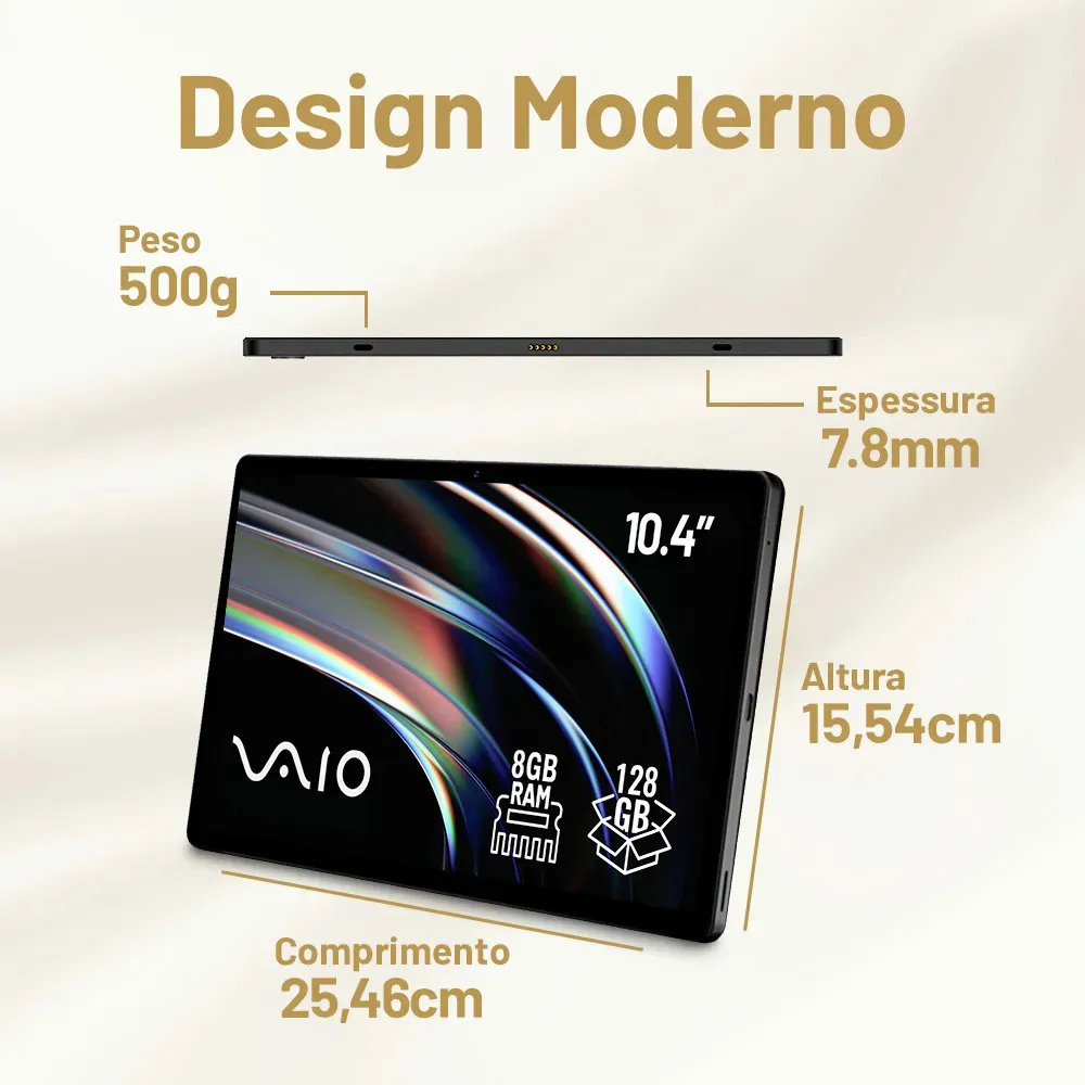 Tablet Vaio Tl10 8gb 128gb Octa-core, Tela 10.4 2k, 4g Wifi, Câmera 8mp + Selfie 5mp, 7000mah, Android 13, Com Teclado De Conexão Inteligente  Preto
