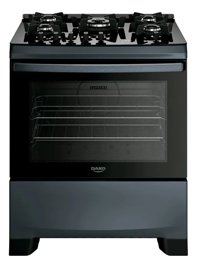 Fogão 5 Bocas Dako Supreme Glass Mesa de Vidro com Timer Touch Titanium Bivolt