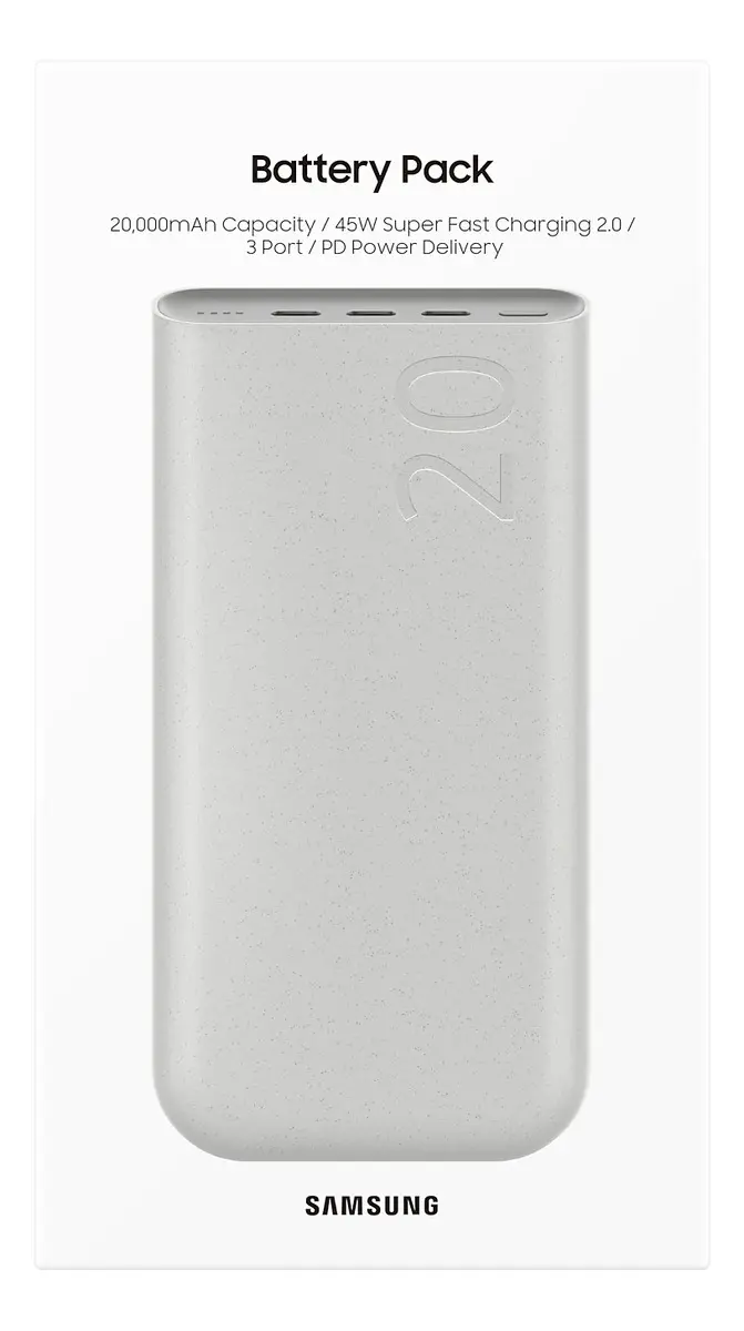 Cargador Power Bank Portátil Samsung | Potencia 45w | 20.000 Mah | Color Beige | Carga Súper Rápida 2.0