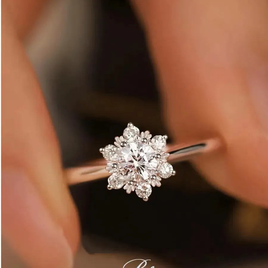 Anillo De Moissanita Con Forma De Copo De Nieve, Ajustable, Default — foto 2