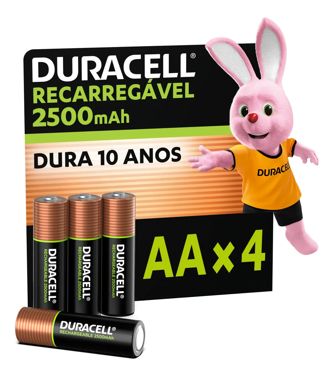 Pilha Recarregável Aa Pequena 2500mah Duracell Com 4 Un
