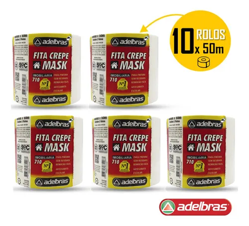 Kit 10 Fita Crepe Larga Adesiva Papel 48mmx 50m Adelbras Cor Branco - Imagem 2
