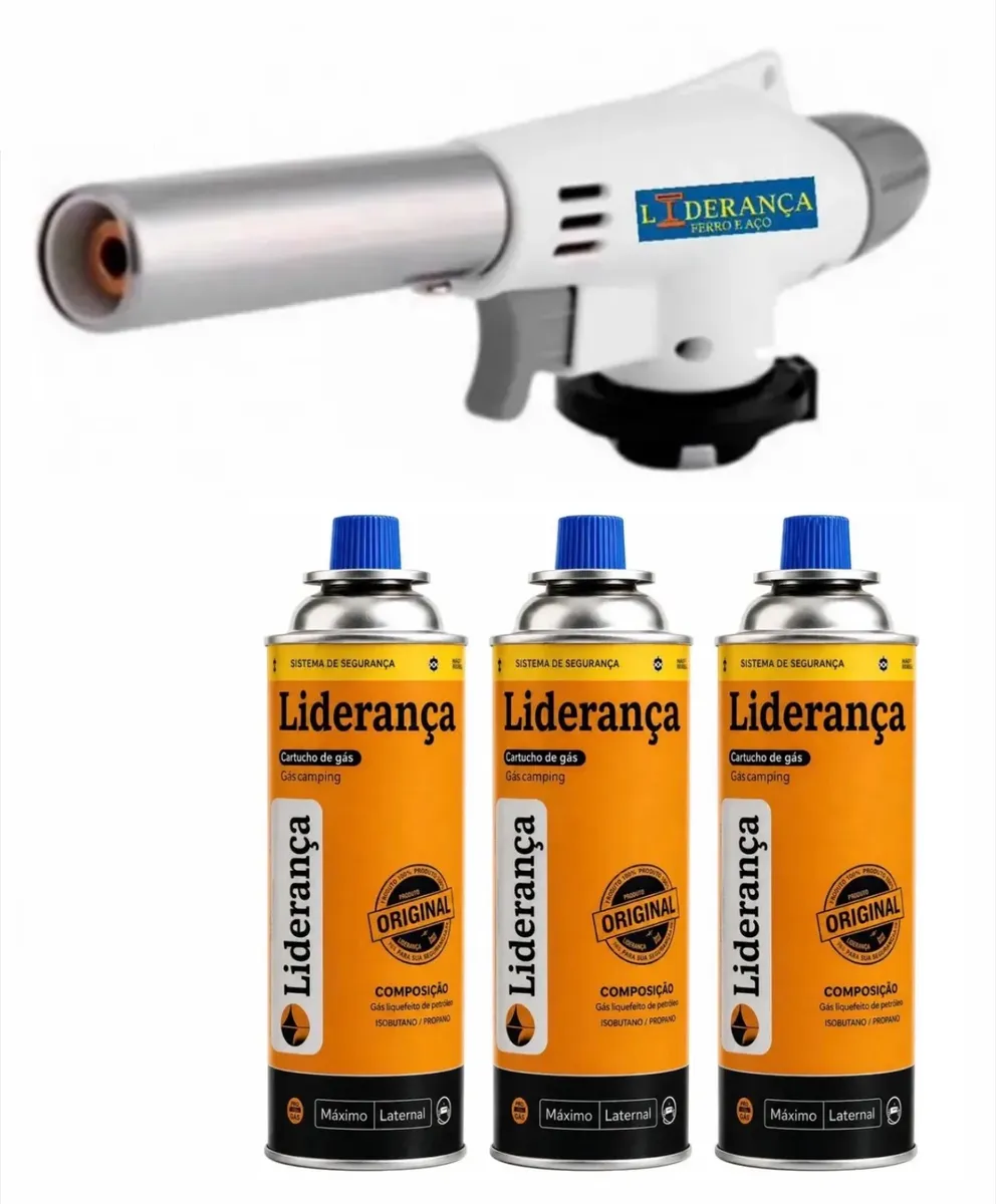 Kit Maçarico Acendimento Automático C/ 3 Refis Gás 227g
