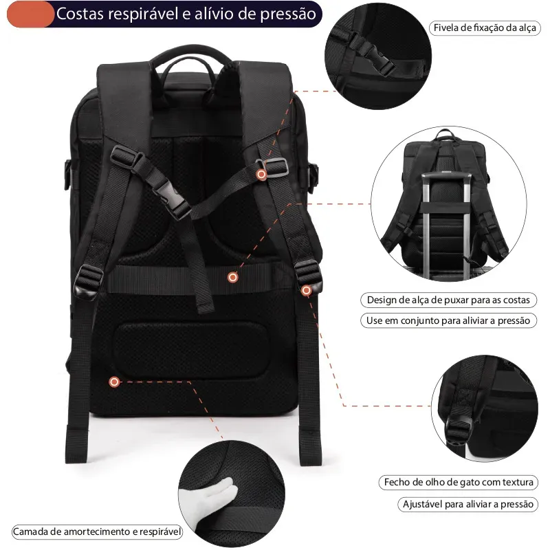 Mochila, para homens e mulheres, com fecho de senha, capacidade expandível de 30 a 42 L, impermeável, reforçada, ideal para viagens diárias e negócios, pode acomodar um laptop de 15,6 polegadas