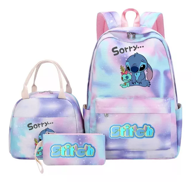 Disney-mochila de Stitch para niños y niñas, Bolsa Escolar de 3