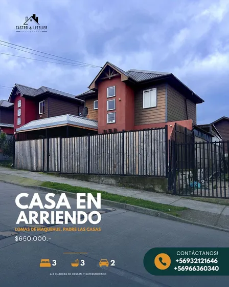 En Arriendo Cómoda Casa 3d-3b En Lomas De Maquehue