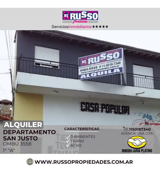 Alquiler Departamento 3 Ambientes San Justo