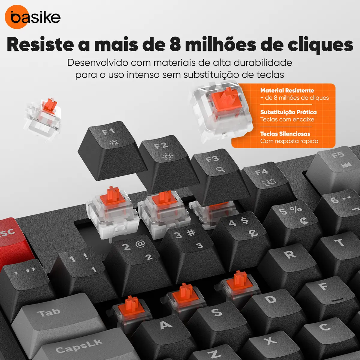 Teclado Mecânico Gamer Basike Sem Fio com Tela, RGB e Conexão Tri-Mode