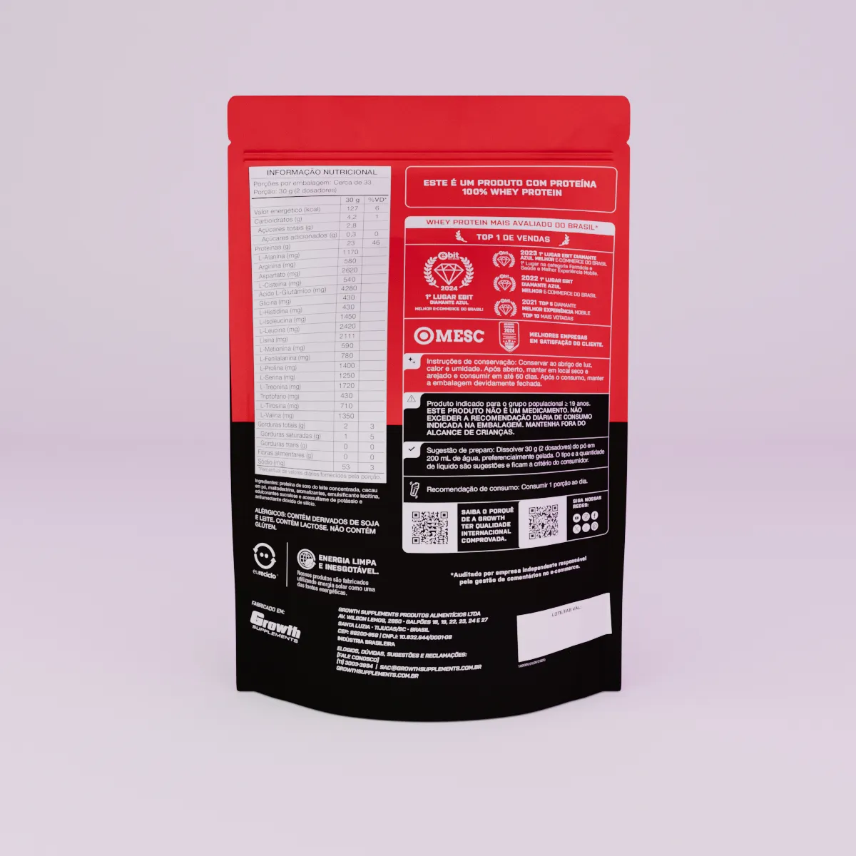 Whey Protein Concentrado 1kg Growth Supplements - Chocolate - Imagem 2