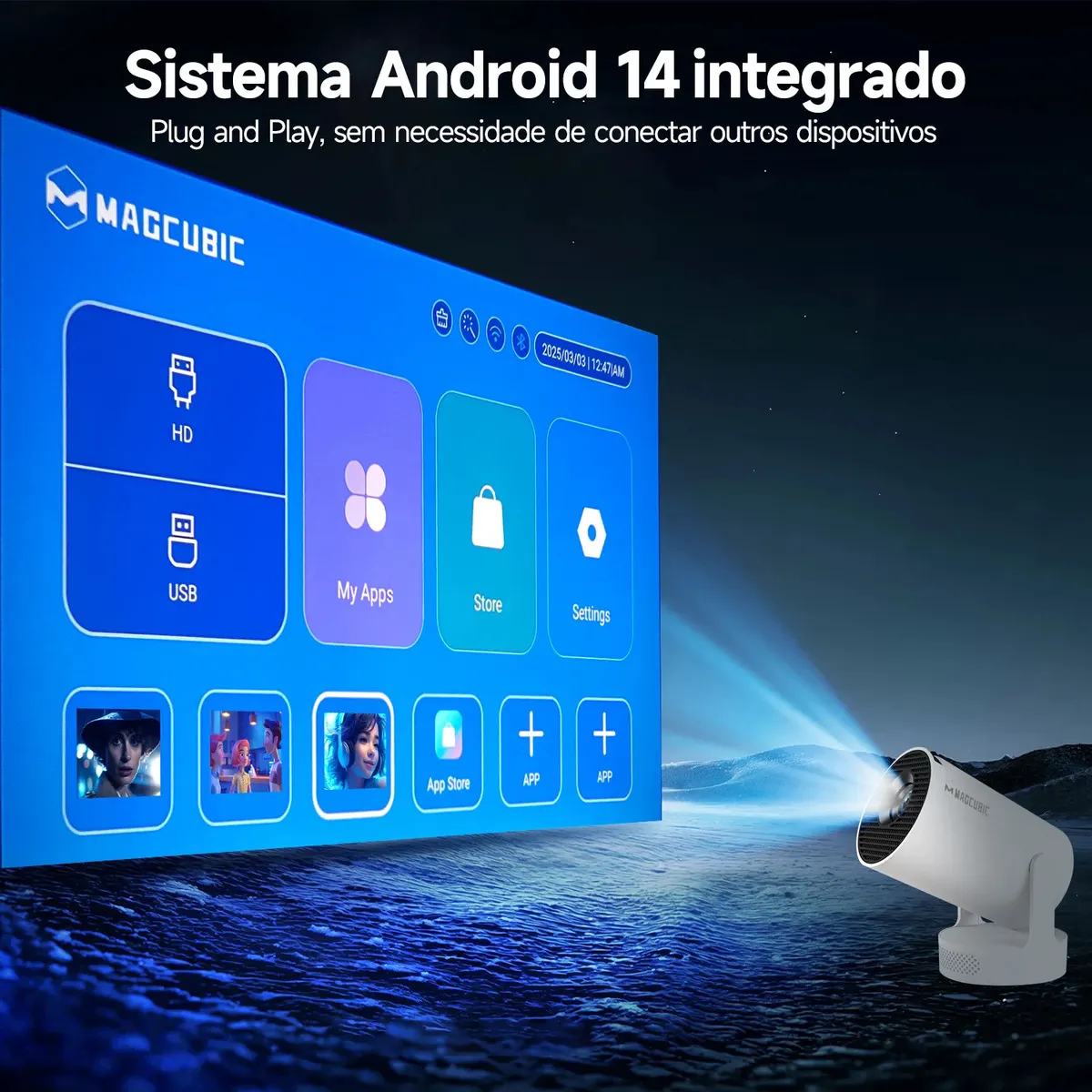 Projetor Magcubic Mini 8k Full Hd Hy300pro+ Portátil Android 14 Smart Wifi6 Bluetooth 5.4 Led 260ansi Cinema Home Com... Cinza 127/220v