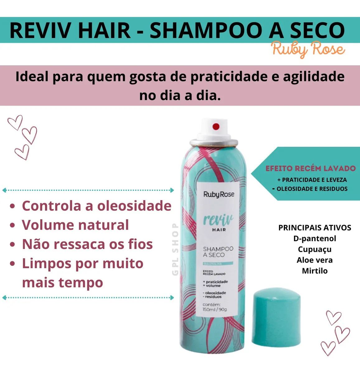Shampoo A Seco Ruby Rose Reviv Hair Baunilha 150ml