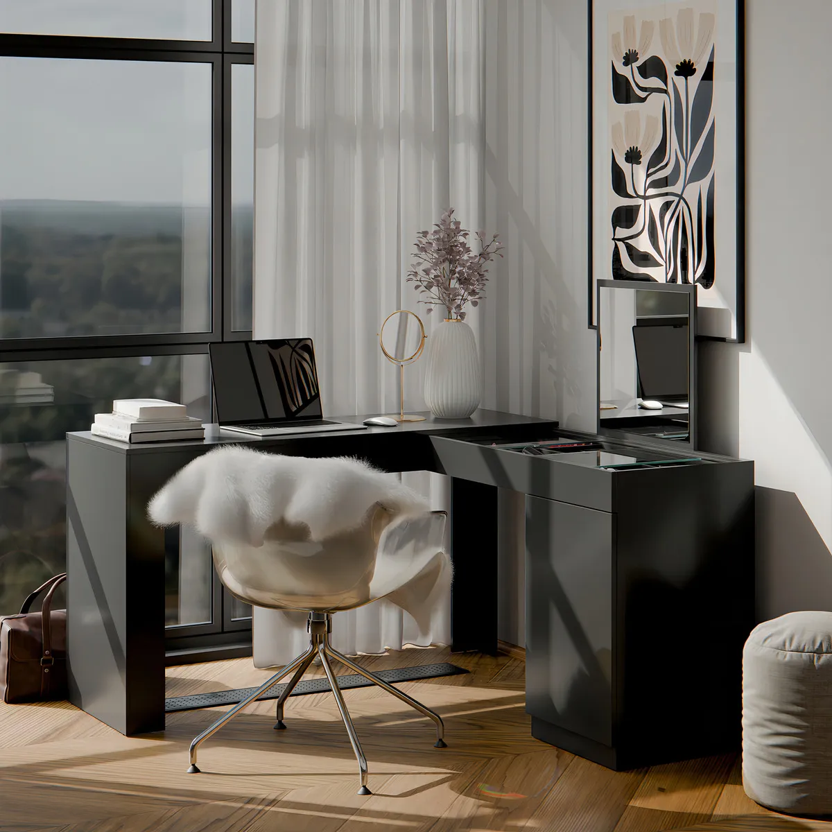 Escrivaninha Penteadeira De Canto Möbler Star Makeup Maquiagem E Estudio Preto MBL - Imagem 3