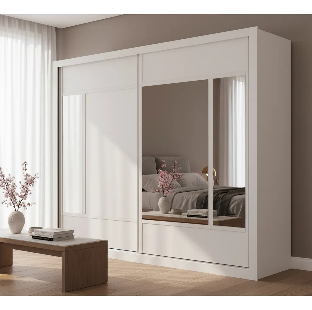 Guarda-Roupa Casal Europa Triunfo Flex 2 Portas Corrediças Espelho Branco Nogueira