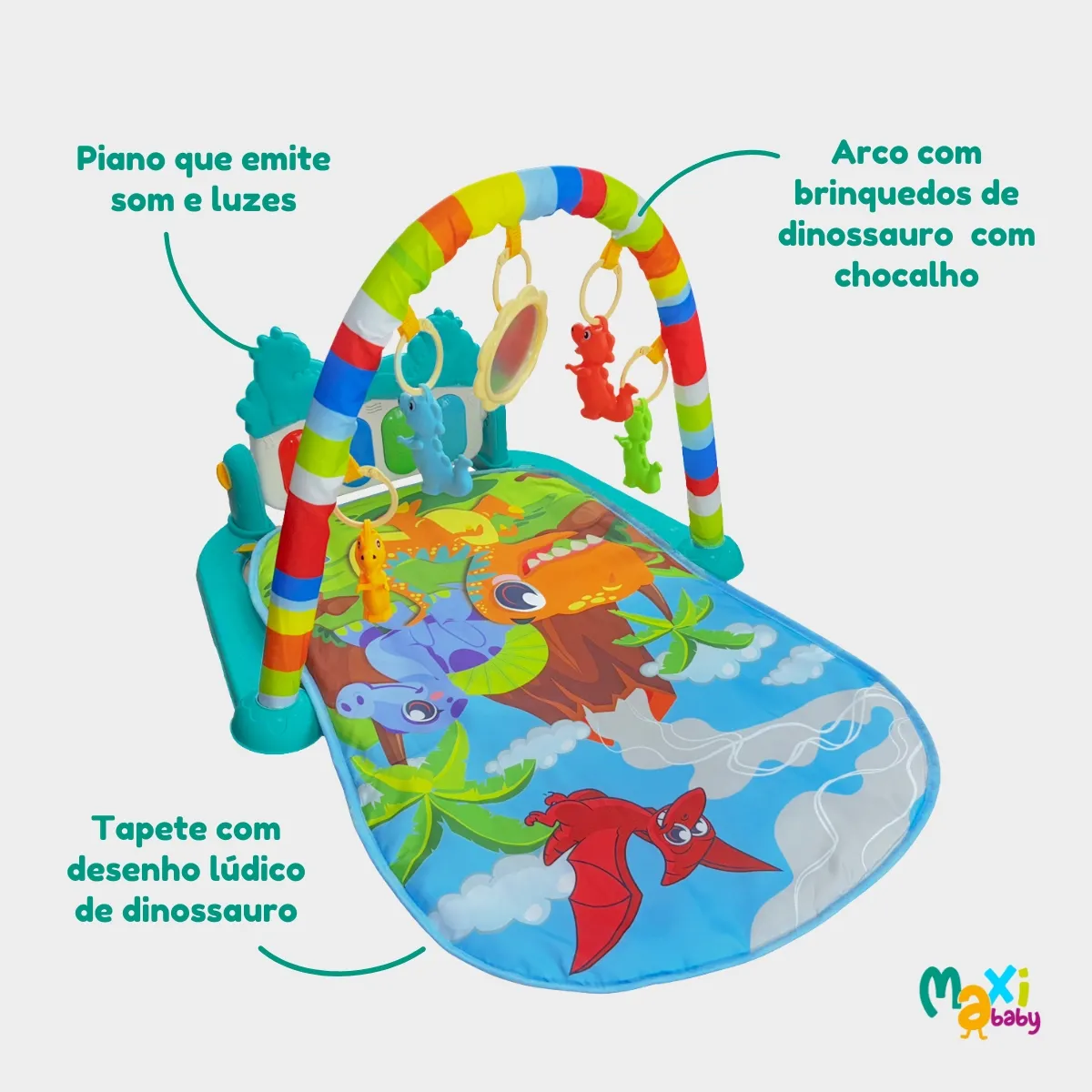 Tapete de Atividades Para Bebê Piano Play Funny Dino Maxi Baby