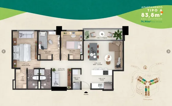 Cesion De Derechos Prado Campestre 83.4 Mt Tipo A Piso 16 Torre 2, Cuarto Util En Piso 16 Adicional, Vista Sur Piscina