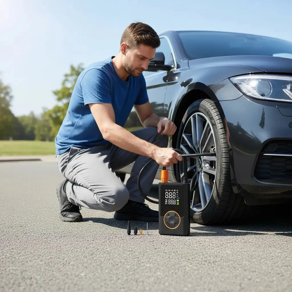 Mini Compressor Portátil Car Air Pump Digital Com Visor Para Carro Moto Bike Calibrador De Pneu — foto 2