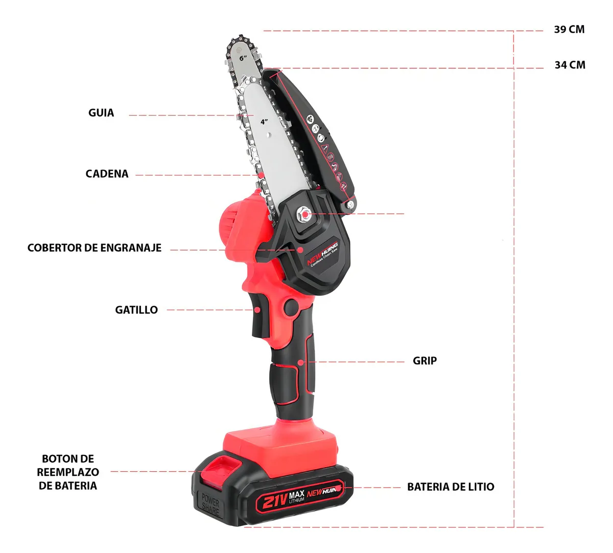 Motosierra eléctrica a batería STARDOM de 600W 220V color rojo/negro