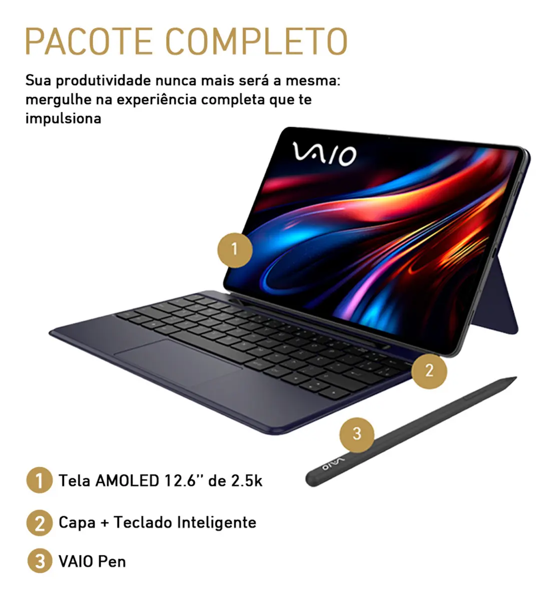 Tablet VAIO TL12 8GB 128GB Octa-Core Tela AMOLED 12.6” 2.5K com Teclado de Conexão Inteligente e Caneta Ativa 5G WiFi Câmera 13MP + Selfie 12MP 10.090mAh Android 15 – Preto - foto 2