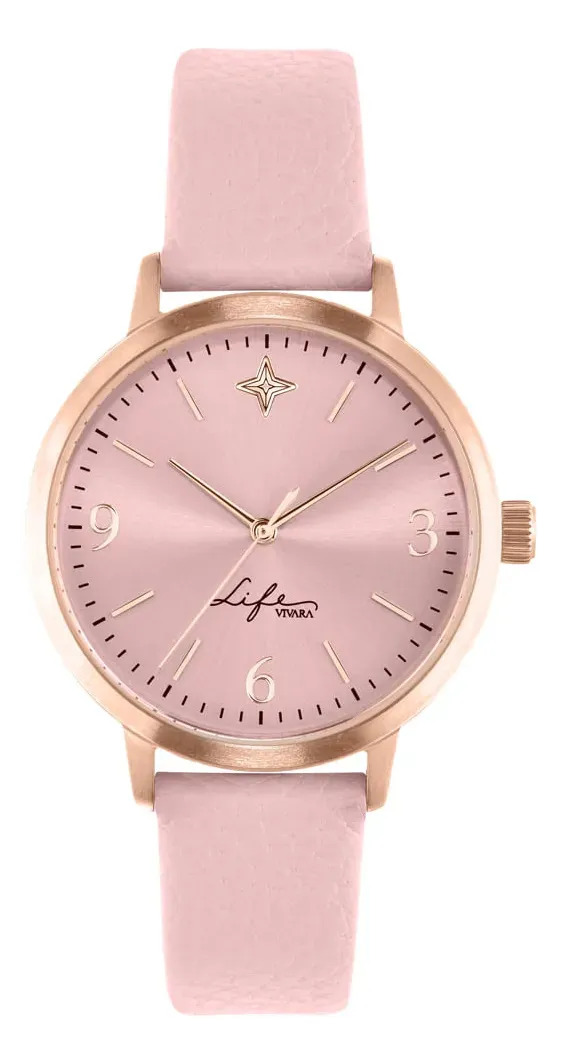 Relogio Feminino Life Realizacoes com Pulseira de Couro Rose