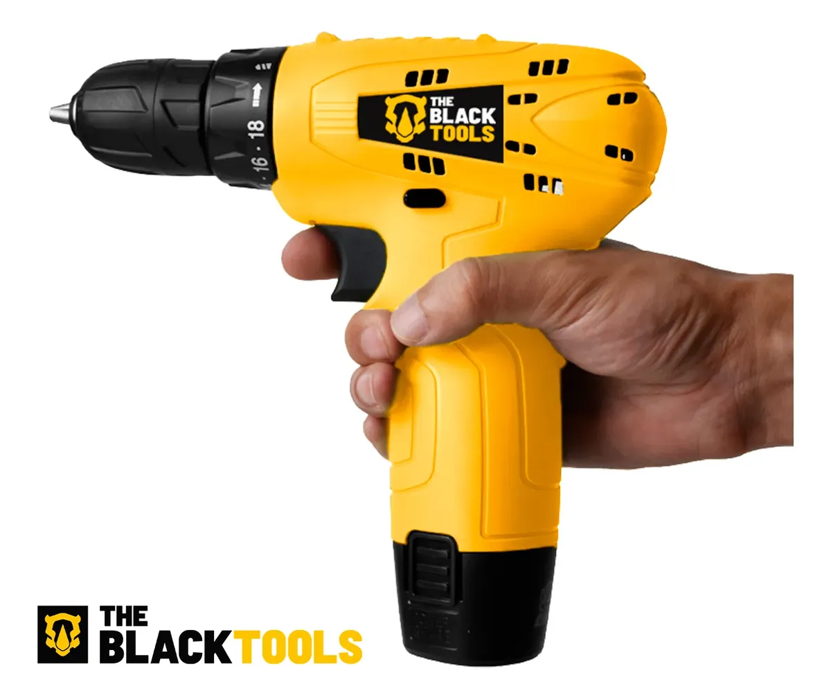 Furadeira Parafusadeira 12v + Jogo 270 Peças The Black Tools Amarelo — foto 9