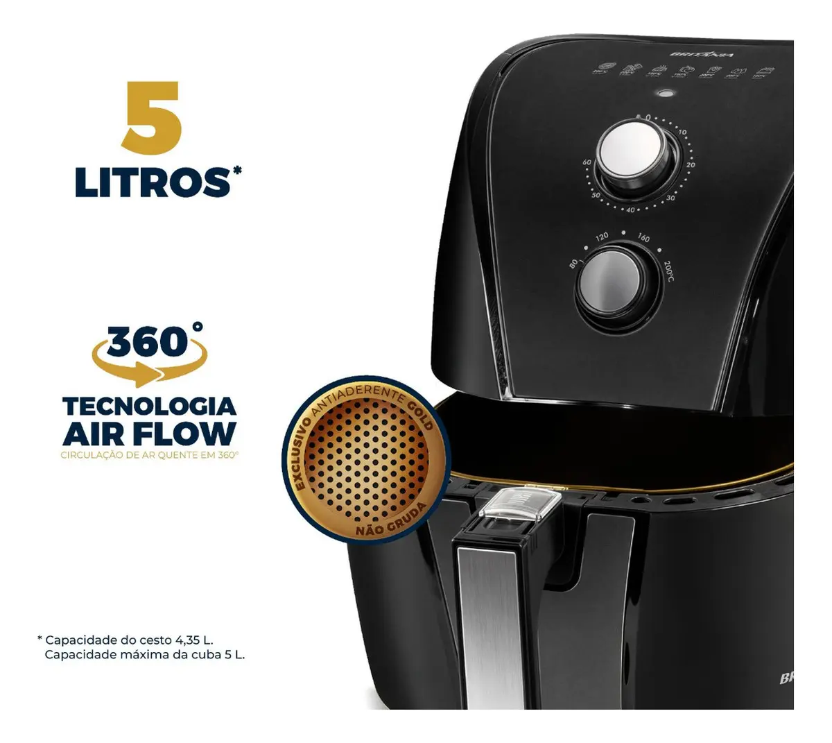 Fritadeira Air Fryer Britânia Baf45a 5l 1500w Cor Preto - Imagem 4