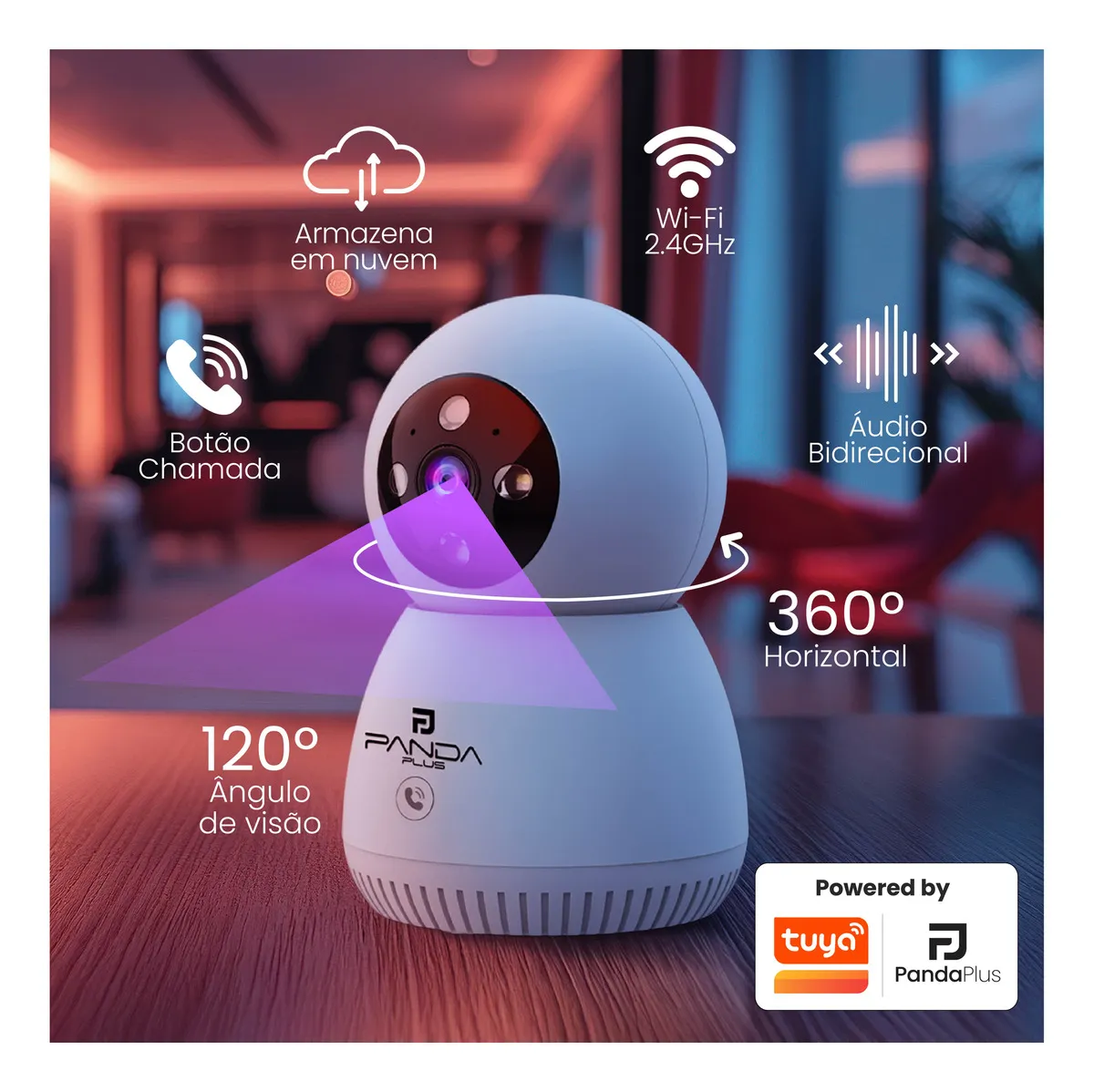Câmera IP Wi-Fi Panda Plus AMG-C01 3MP Visão Noturna 360° Alexa Google - Imagem 4