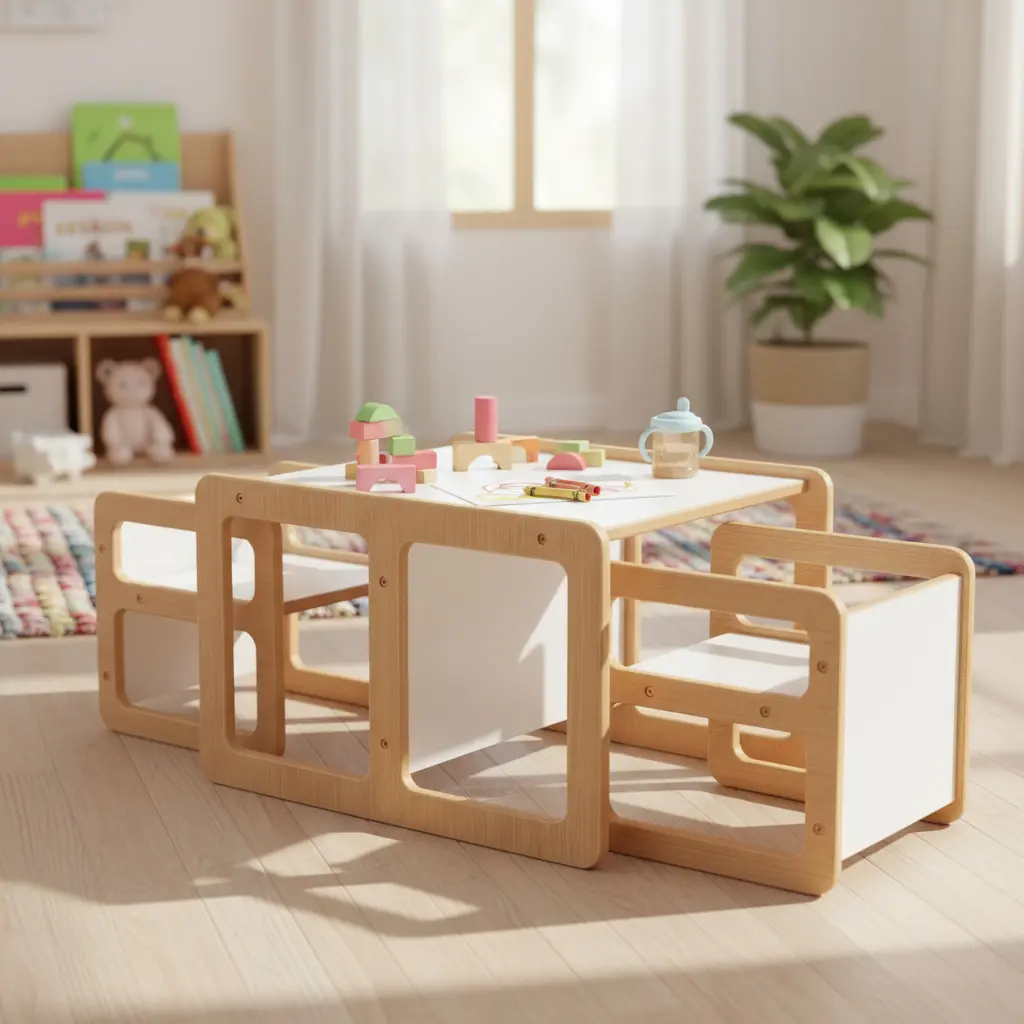 Set Montessori Mesa Evolutiva Infantil + 2 Sillas Para Niños