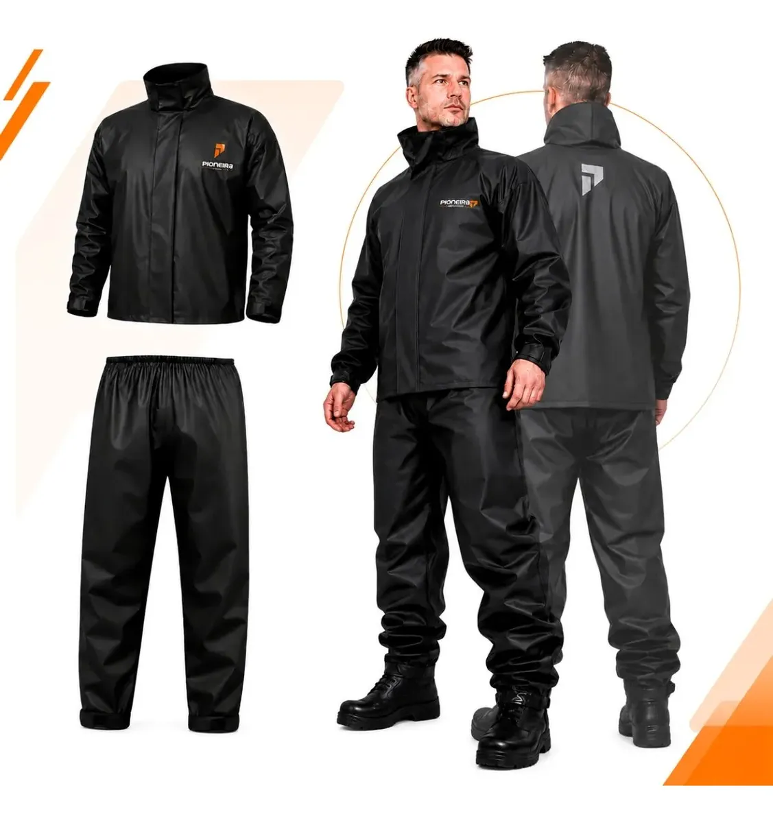 Capa De Chuva Moto Pioneira Impermeável Motoqueiro Pvc Preto