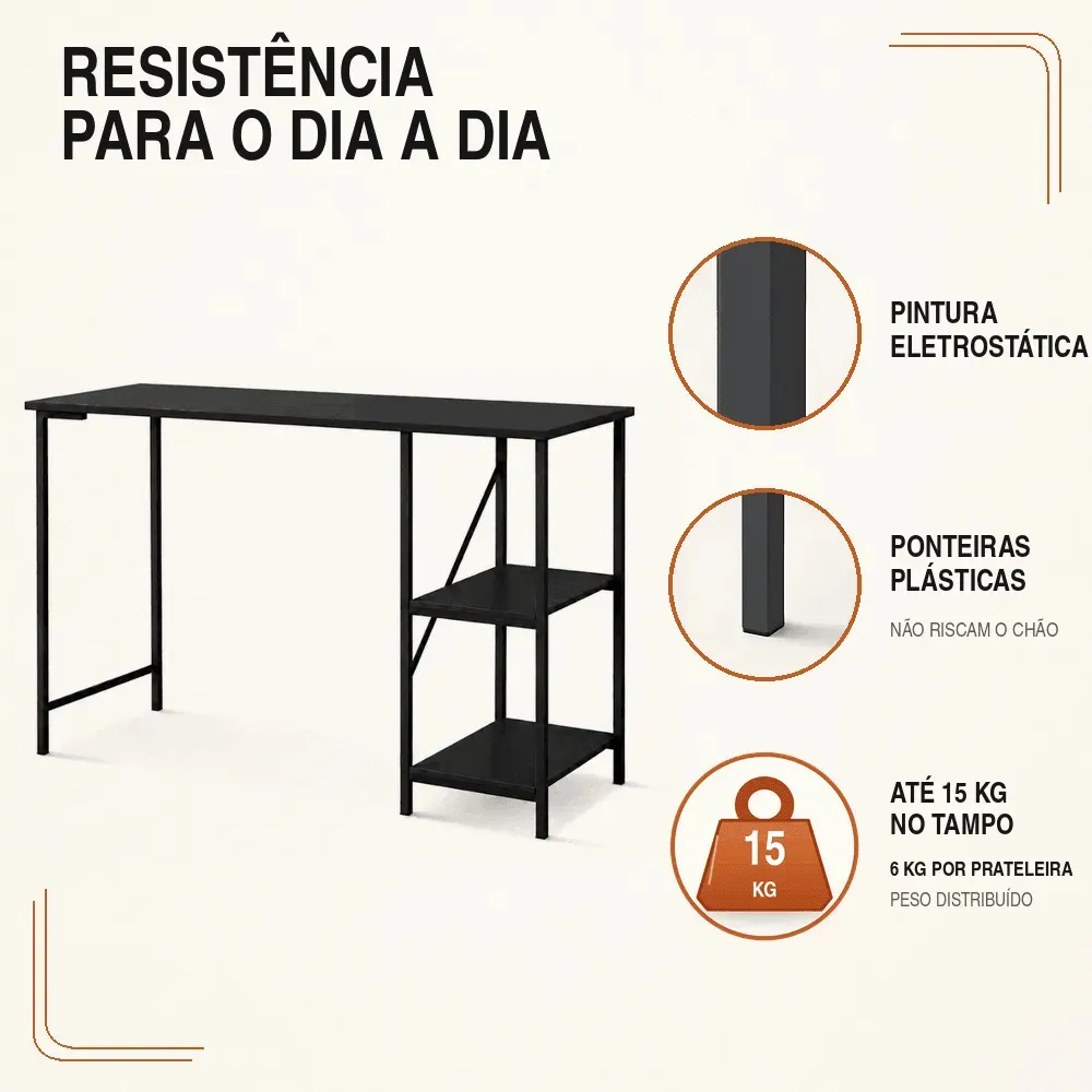 Escrivaninha Mesa Office Estudo Estilo Industrial Cor Preto 1.10m - Klm Store 2