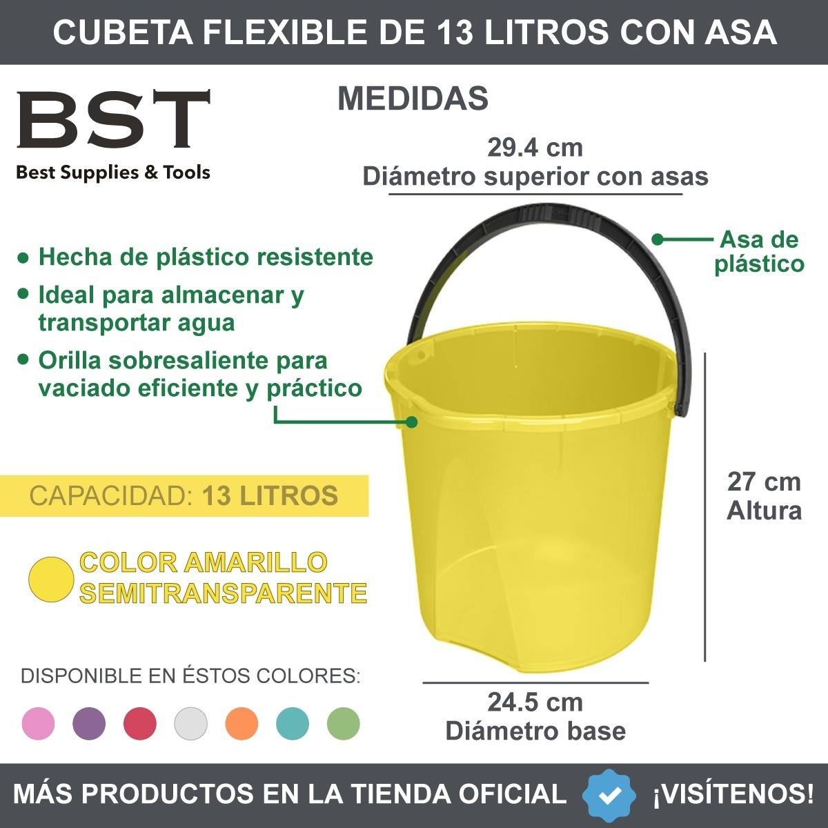Cubeta Balde De Plástico Flexible Con Asa 13 Lt Amarilla Mercado Libre