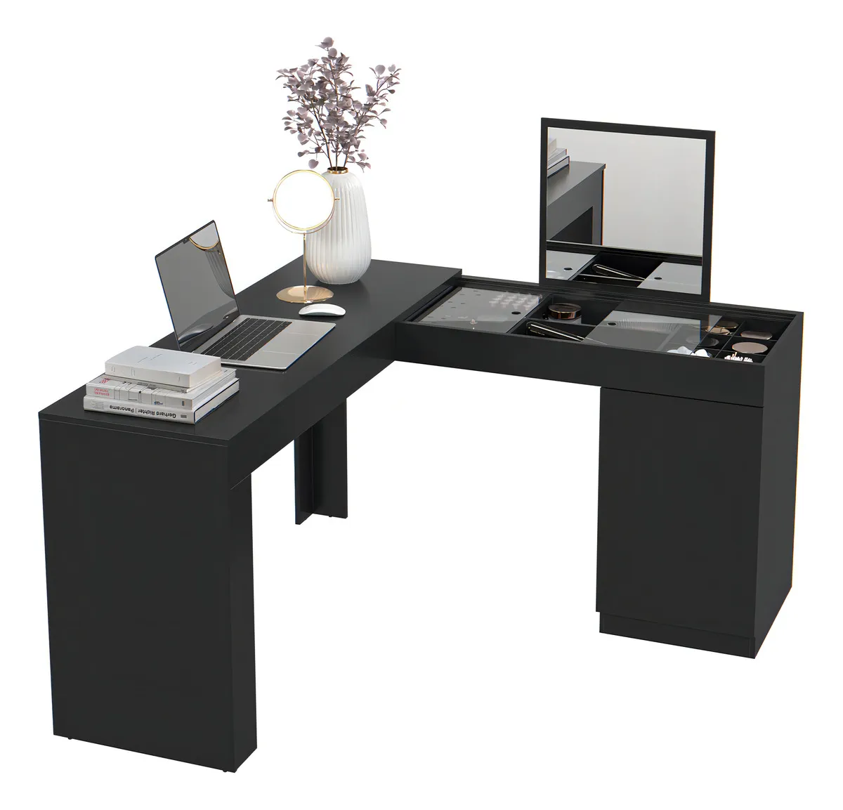 Escrivaninha Penteadeira De Canto Möbler Star Makeup Maquiagem E Estudio Preto MBL