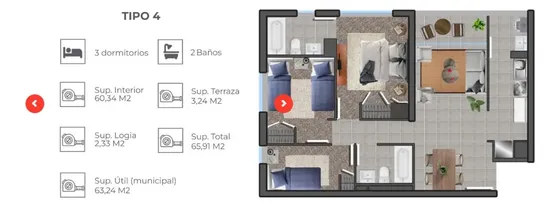 Departamento 3d, 2b + Estacionamiento Y Bodega