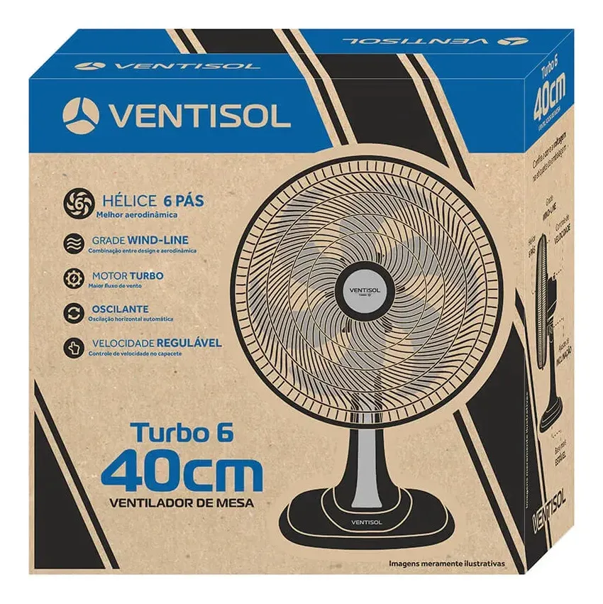 Ventilador de Mesa Ventisol Turbo 6 Pás 40 cm Preto — foto 3
