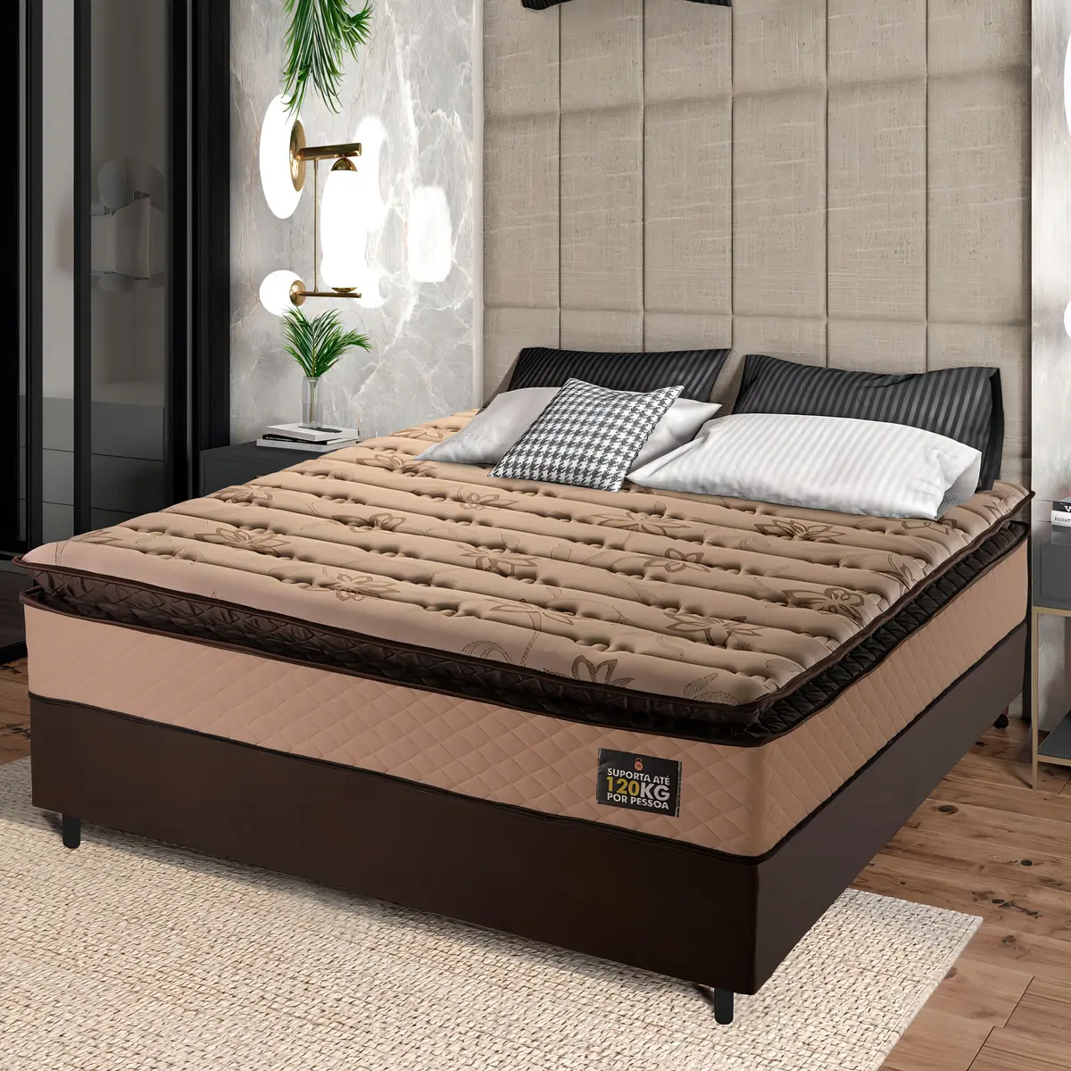 Cama Box Casal Colchão Espuma D33 Pillow Top Van Gogh 138x188x67cm Marrom...