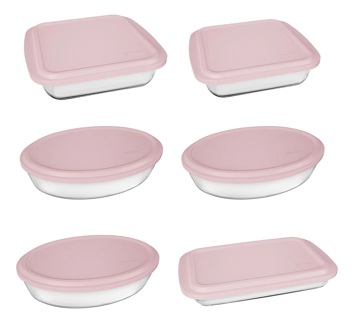 Conjunto Assadeiras 6 Peças com Tampa Cor Rosa - Marinex