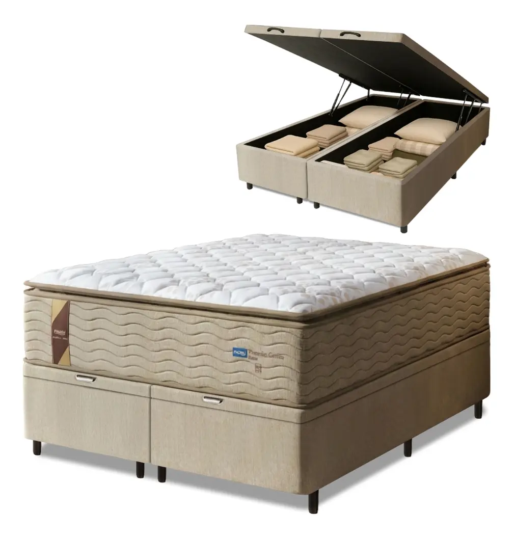 Cama Box Baú Colchão Casal Queen Probel Molas Guarda Costas Max Pillow Top 158x198x81cm