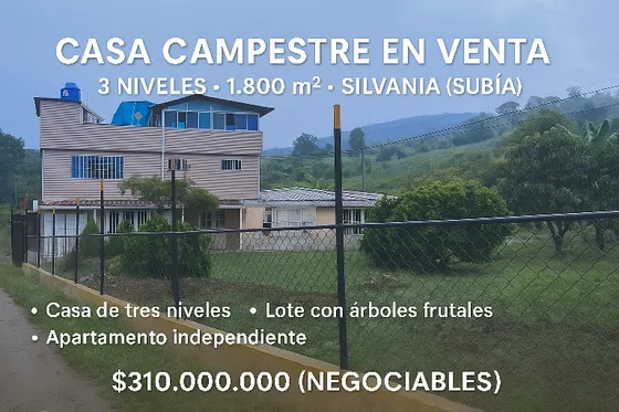 Hermosa Casa Campestre En Venta 1.800 M2 Subía Cundinamarca.