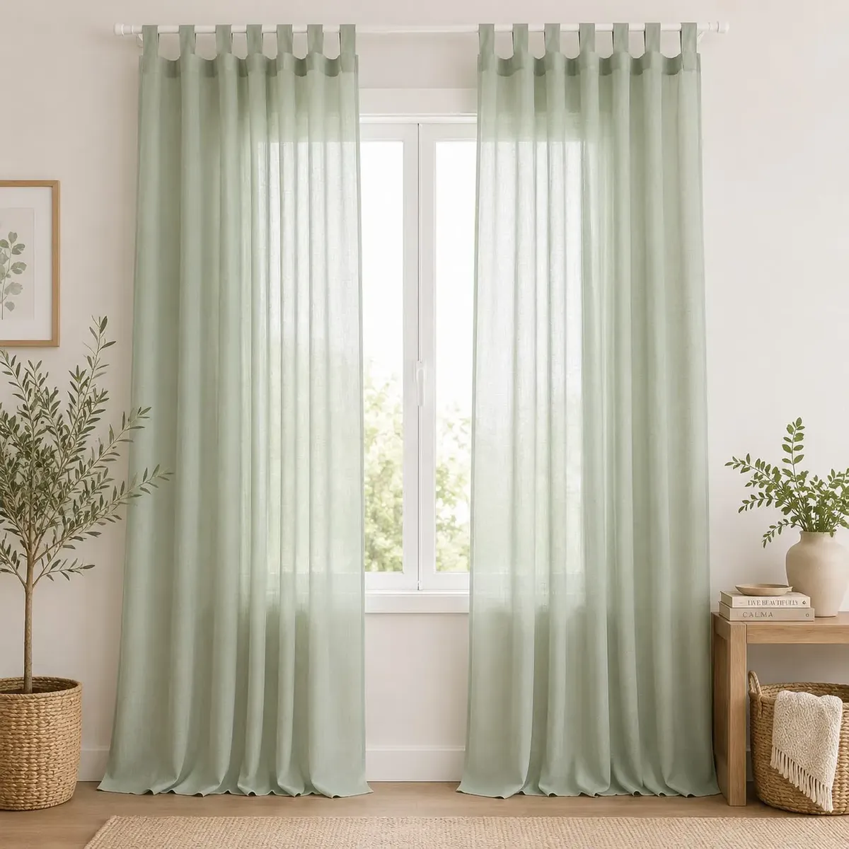 Cortina Verde Malva Gaze De Linho Para Varão - 3,00 X 2,60