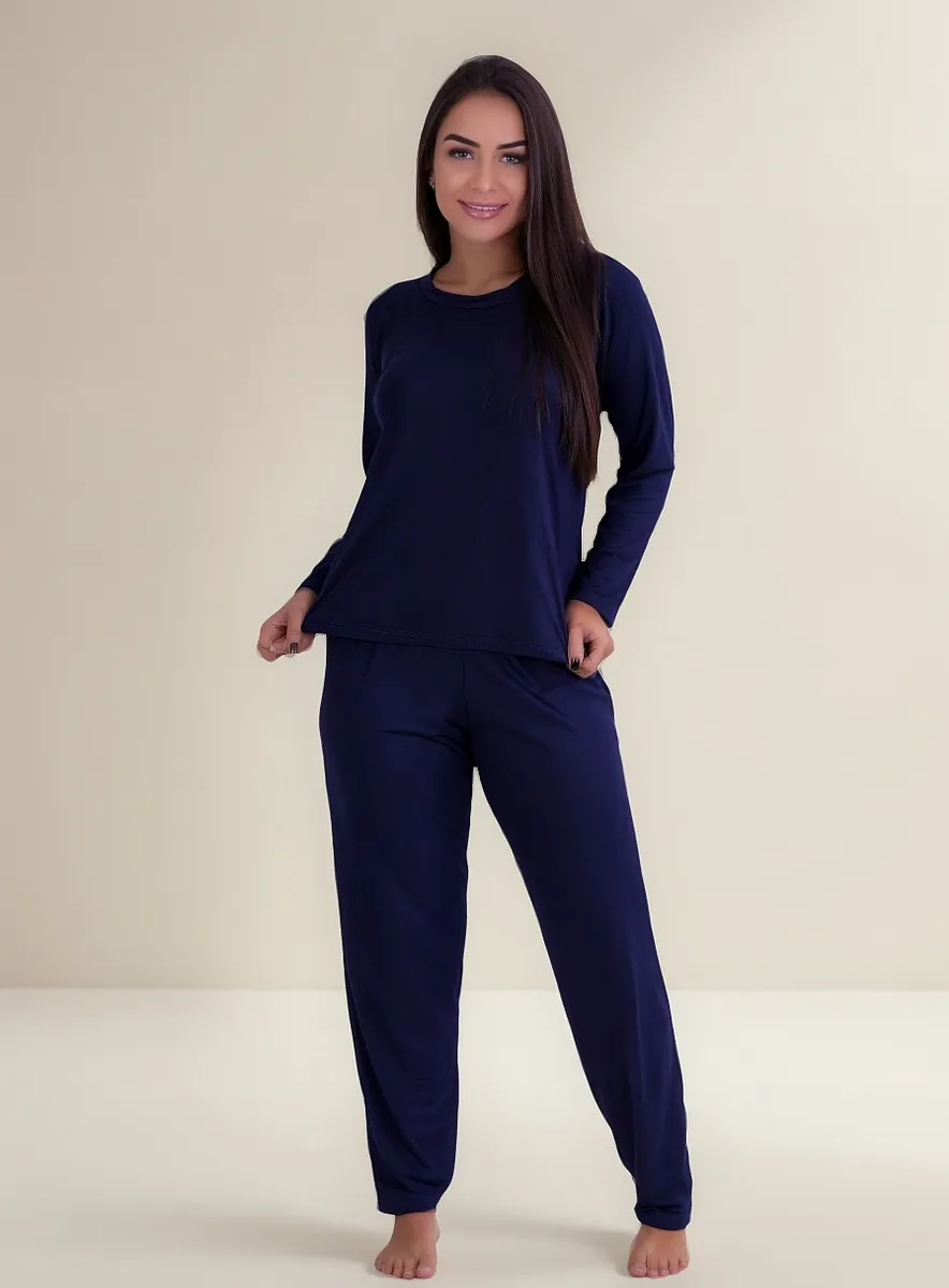 Pijama de frio feminino longo na cor rosa