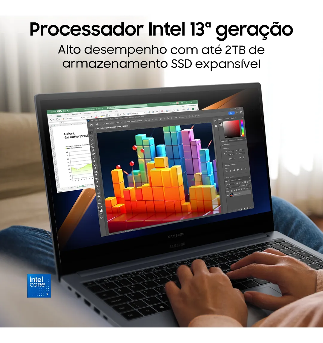 Notebook Samsung Galaxy Book4 Intel® Core™ i5-1335U (1.3 Ghz, até 4.6GHz, 12 MB L3 Cache), Windows 11 Home, 8GB, 512GB SSD, Iris Xe, 15.6'' Full HD LED, 1.55kg - Imagem 3