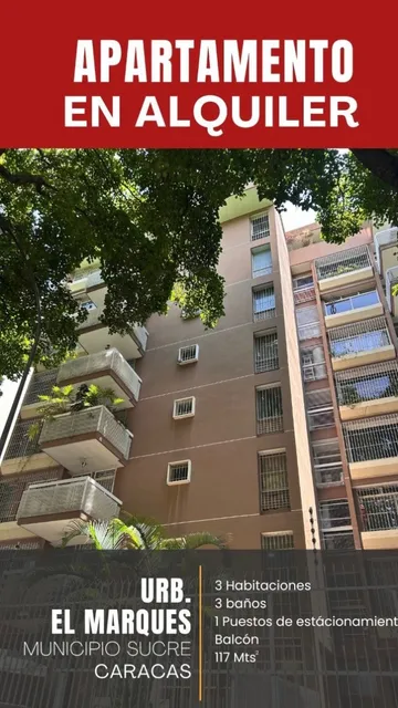 Apartamento En Alquiler Urb El Marques 117 Mts2. 3hab/3 B/1 P/e. Pesona Natural O Juridica. Calle Tarqnuila A 5 Min. Cota Mil.