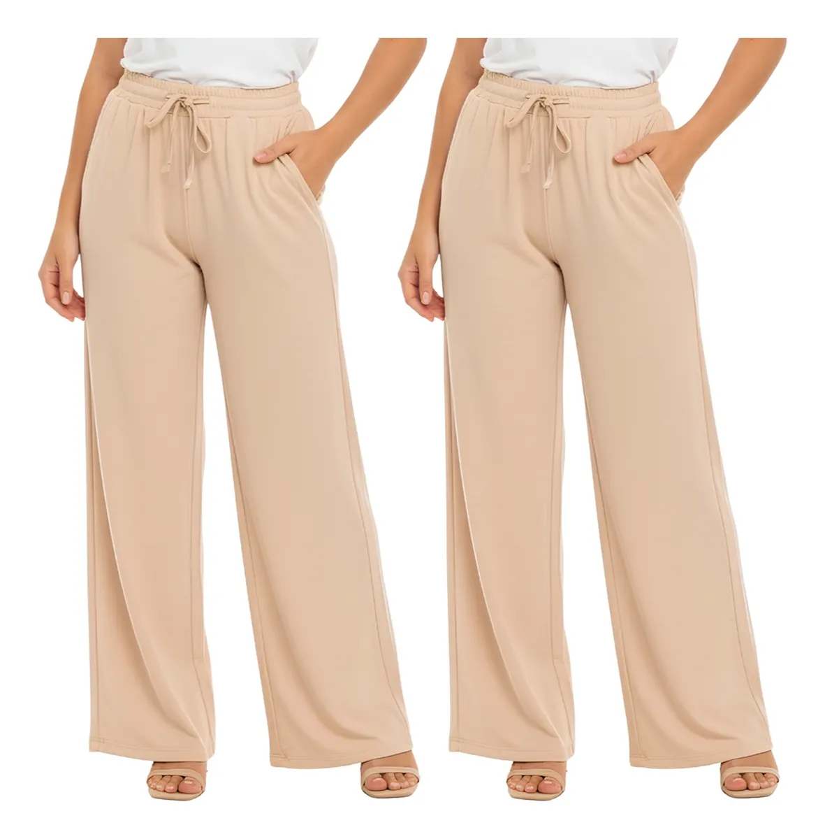 Kit 2 Calças Feminina Em Duna Cintura Alta Trabalho Premium