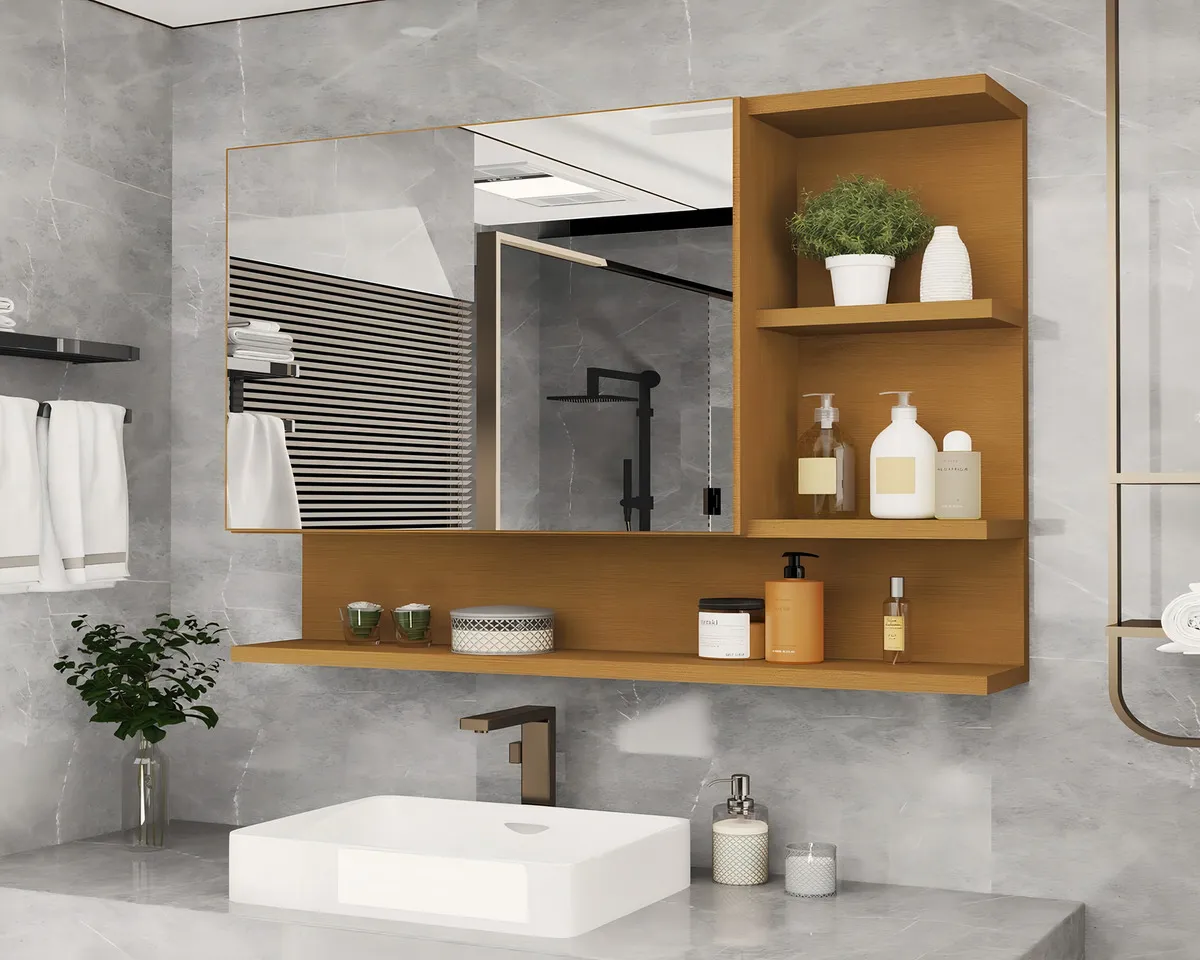 CASA JD MÓVEIS Espelheira Cleopatra Armario Para Banheiro Com Espelheira De 60cm De Largura 45cm De Altura E 13cm De Profundidade E Móveis Nature/Branco - Imagem 4