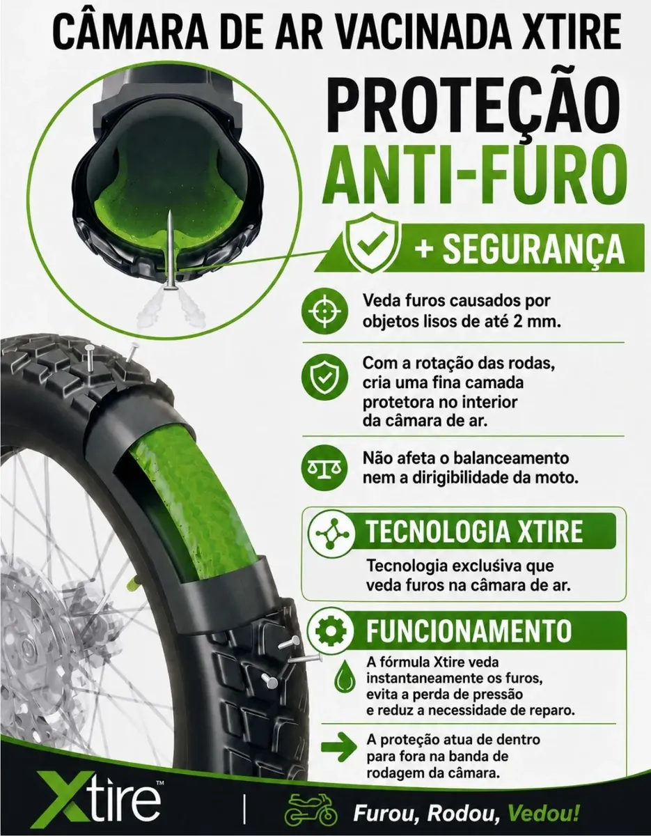 Kit 2 Camara De Ar Moto C/ Vacina De Pneu Antifuro Xtire
