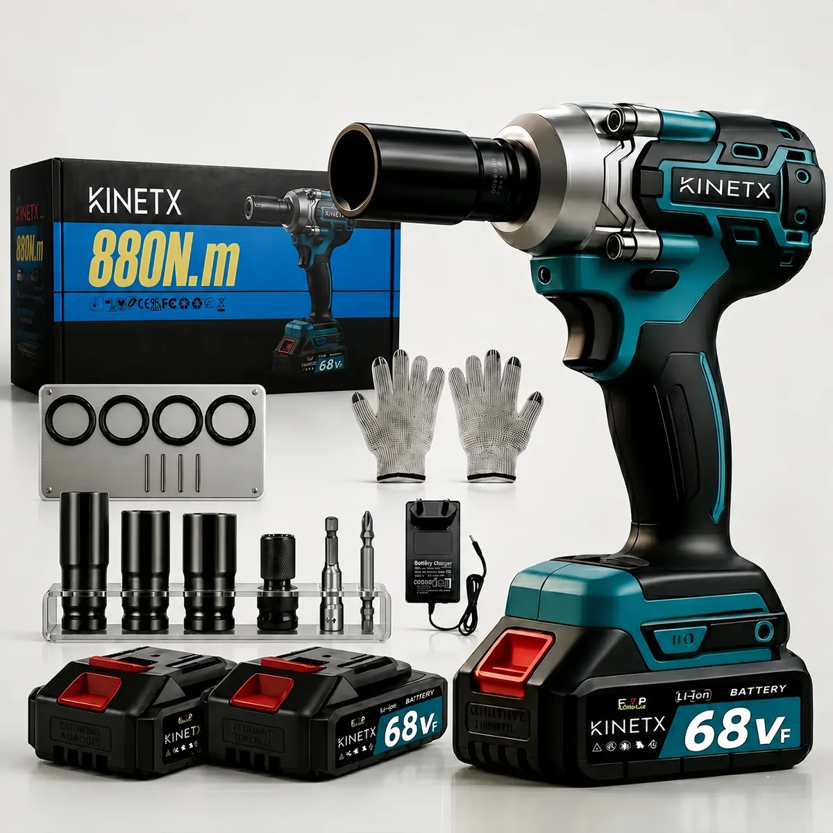 Chave De Impacto Kinetx 68vf Brushless 880nm 2 Baterias Kit