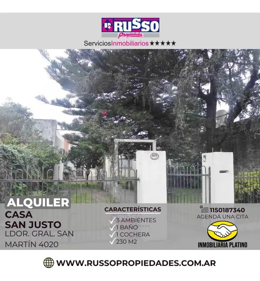Alquiler Casa 3 Ambientes Con Cochera - San Justo