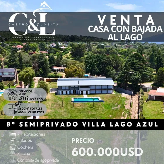 Exclusiva Propiedad De 7 Habitaciones Y 3600m2 De Terreno Con Bajada Al Lago En B. Semi Privado Lago Azul