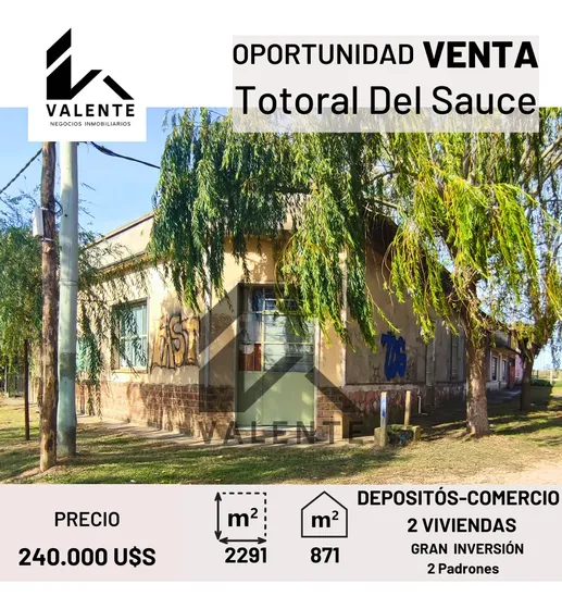 En Venta, Totoral Del Sauce, 871 M² Edificados Totales En Terreno De 2291m².(2 Casas,local Comercial,gran Depósito).  