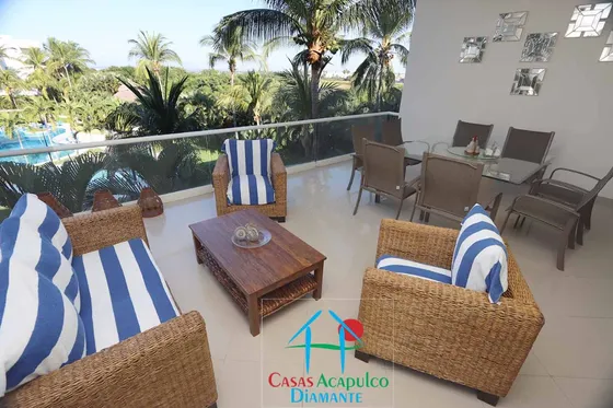 Cad Pacífico Diamante Timón 202. Terraza Con Vistas A Los Jardines Y Albercas