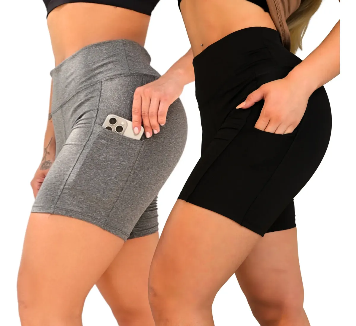 Kit 2 Shorts Bermuda Feminina Fitness Academia Bolso Lateral